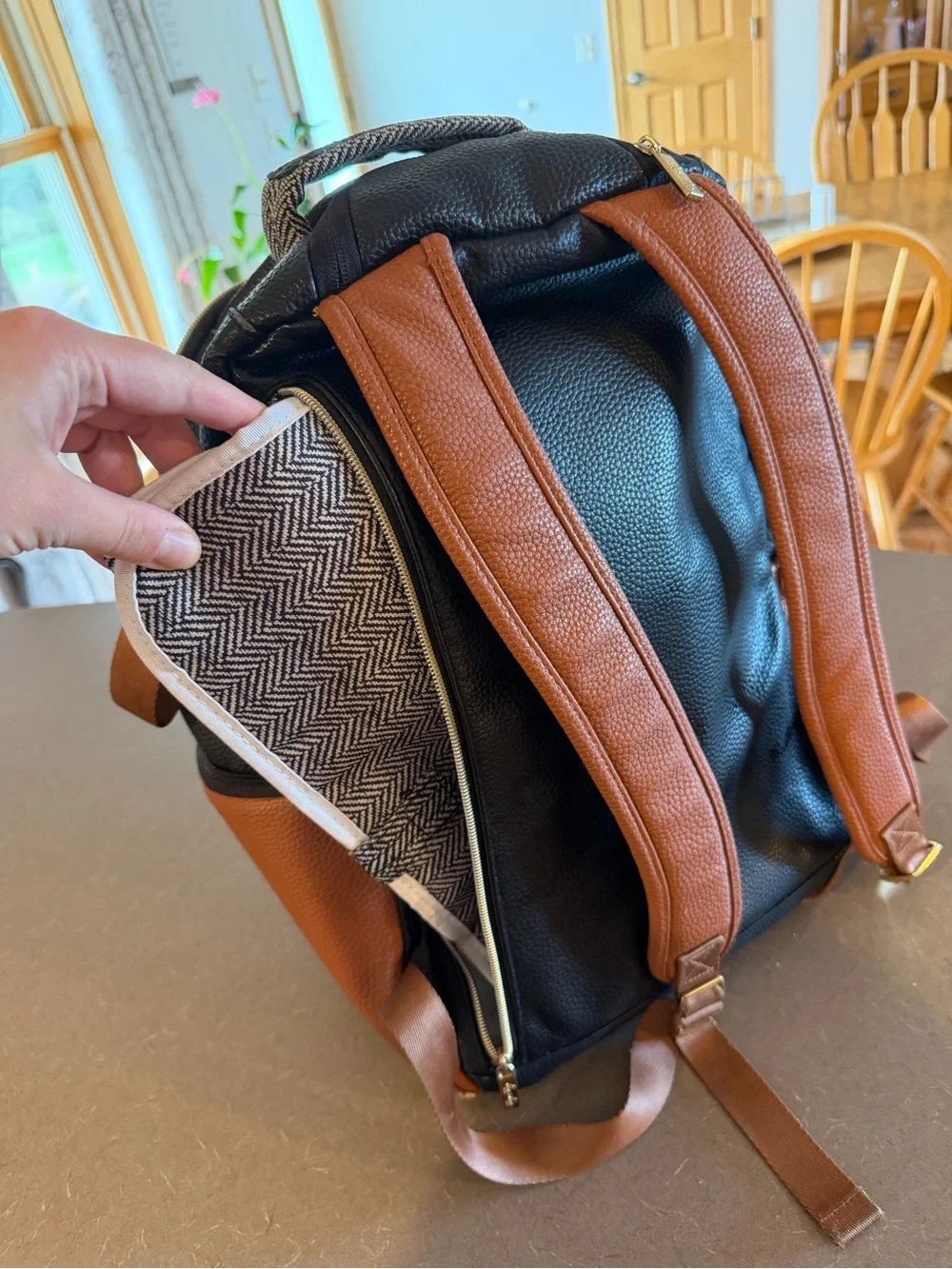 Itzy Ritzy Herringbone Black & Cream Backpack Tote